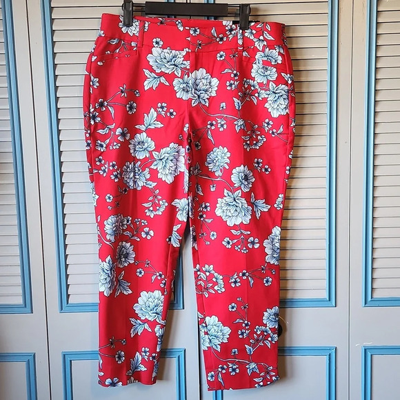 Roz & Ali Red Floral Pants - Picture 1 of 14